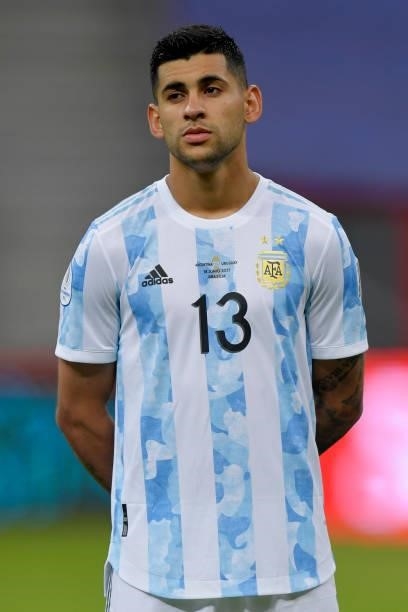 Cristian Romero of Argentina looks on prior to a group A match between Argentina and Chile as part of Conmebol Copa America Brazil 2021 at Mane...