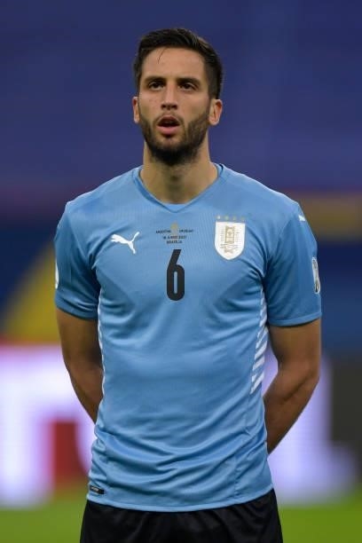 Rodrigo Bentancur of Uruguay looks on prior to a group A match between Argentina and Chile as part of Conmebol Copa America Brazil 2021 at Mane...