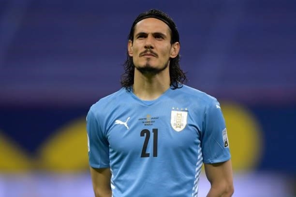 Edinson Cavani of Uruguay looks on prior to a group A match between Argentina and Chile as part of Conmebol Copa America Brazil 2021 at Mane...