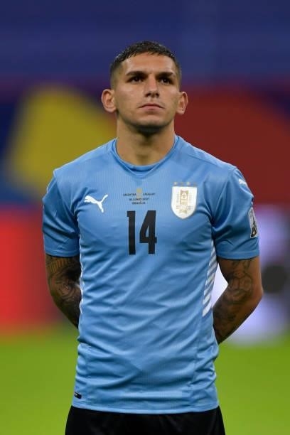 Lucas Torreira of Uruguay looks on prior to a group A match between Argentina and Chile as part of Conmebol Copa America Brazil 2021 at Mane...