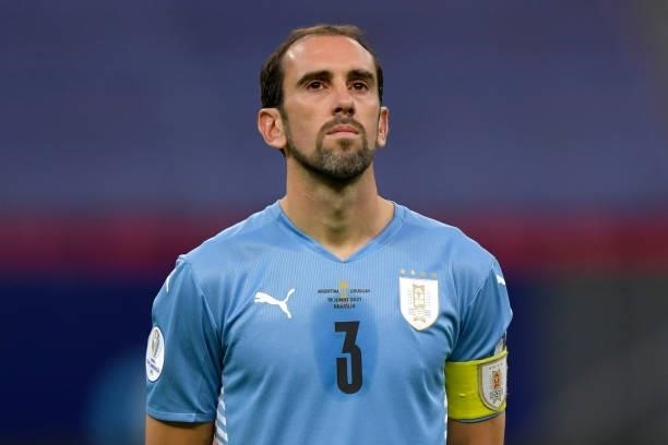 Diego Godin of Uruguay looks on prior to a group A match between Argentina and Chile as part of Conmebol Copa America Brazil 2021 at Mane Garrincha...