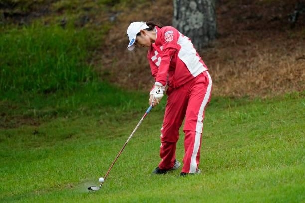 Mei Takagi of Japan hits her second shot on the 6th hole during the second round of the Yupiteru Shizuoka Shimbun SBS Ladies at the Shizuoka Country...