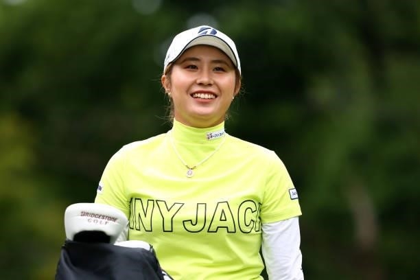 Momoko Osato of Japan smiles on the 8th hole during the second round of Nichirei Ladies at Sodegaura Country Club Shinsode Course on June 19, 2021 in...