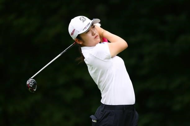 Mone Inami of Japan hits her tee shot on the 8th hole during the second round of Nichirei Ladies at Sodegaura Country Club Shinsode Course on June...