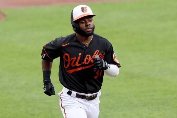 Cedric Mullins of the Baltimore Orioles rounds the bases after hitting a solo home run in the first inning against the Toronto Blue Jays at Oriole...