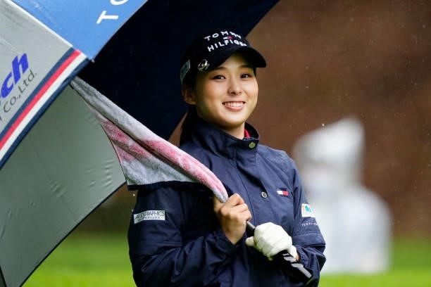 Miho Mori of Japan smiles on the 1st hole during the second round of the Yupiteru Shizuoka Shimbun SBS Ladies at the Shizuoka Country Hamaoka Course...