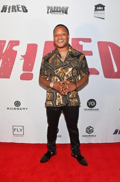 Damian DJ Jackson attends CollabCrib & RobiiiWorld Studios “H!RED” private red carpet screening at Landmark’s Midtown Art Cinema on June 18, 2021 in...