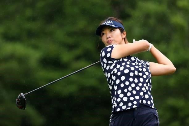 Rumi Yoshiba of Japan hits her tee shot on the 16th hole during the second round of Nichirei Ladies at Sodegaura Country Club Shinsode Course on June...