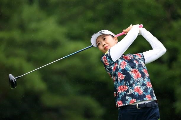 Shina Kanazawa of Japan hits her tee shot on the 16th hole during the second round of Nichirei Ladies at Sodegaura Country Club Shinsode Course on...