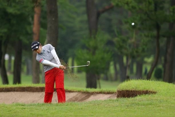 Saiki Fujita of Japan hits her second shot out from a bunker on the 15th hole during the second round of Nichirei Ladies at Sodegaura Country Club...