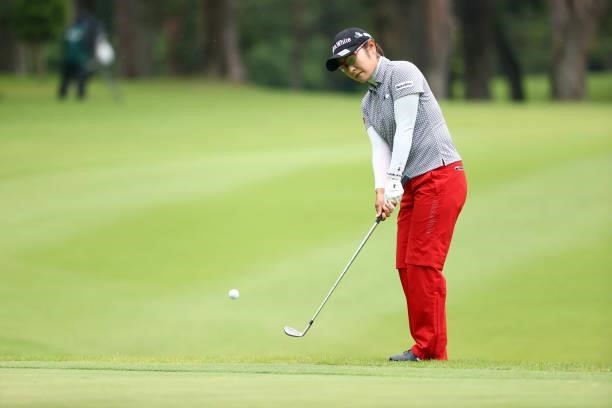 Saiki Fujita of Japan chips onto the 15th green during the second round of Nichirei Ladies at Sodegaura Country Club Shinsode Course on June 19, 2021...