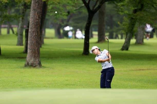 Yui Kawamoto of Japan chips onto the 13th green during the second round of Nichirei Ladies at Sodegaura Country Club Shinsode Course on June 19, 2021...