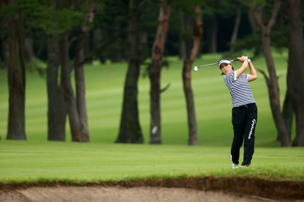 Mi-jeong Jeon of South Korea hits her second shot on the 15th hole during the second round of Nichirei Ladies at Sodegaura Country Club Shinsode...