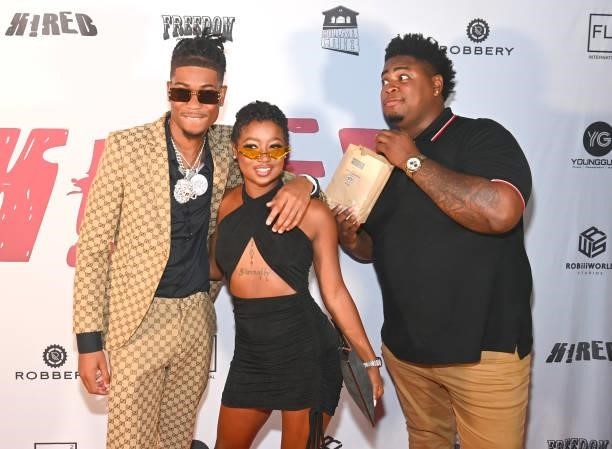 Billingsley II, Kaelyn Kastle and Fats Da Barber attend CollabCrib & RobiiiWorld Studios “H!RED” private red carpet screening at Landmark’s Midtown...
