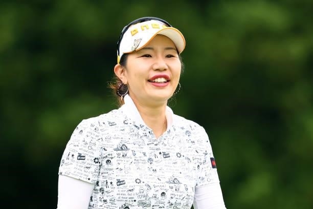 Ah-reum Hwang of South Korea smiles during the second round of Nichirei Ladies at Sodegaura Country Club Shinsode Course on June 19, 2021 in Chiba,...