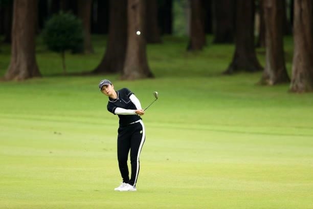 Erika Kikuchi of Japan hits her third shot on the 18th hole during the second round of Nichirei Ladies at Sodegaura Country Club Shinsode Course on...