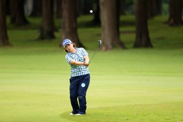 Hiroko Azuma of Japan chips onto the 18th green during the second round of Nichirei Ladies at Sodegaura Country Club Shinsode Course on June 19, 2021...