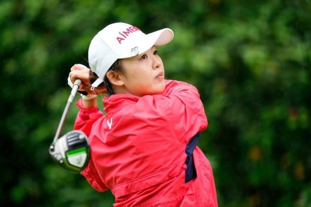 Simin Feng of China hits her tee shot on the 18th hole during the second round of the Yupiteru Shizuoka Shimbun SBS Ladies at the Shizuoka Country...