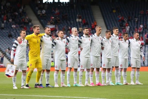 The Czech Republic players line up for their national anthem during the UEFA Euro 2020 Championship Group D match between Croatia and Czech Republic...