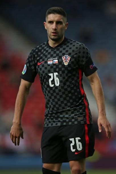Luka Ivanusec of Croatia during the UEFA Euro 2020 Championship Group D match between Croatia and Czech Republic at Hampden Park on June 18, 2021 in...