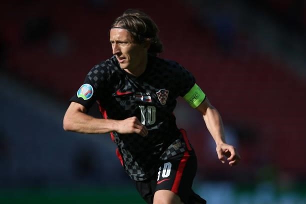 Luka Modric of Croatia during the UEFA Euro 2020 Championship Group D match between Croatia and Czech Republic at Hampden Park on June 18, 2021 in...