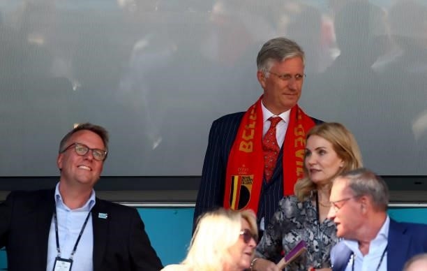 Belgium King Philippe is seen at the VIP tribune during the UEFA Euro 2020 Championship Group B match between Denmark and Belgium at Parken Stadium...