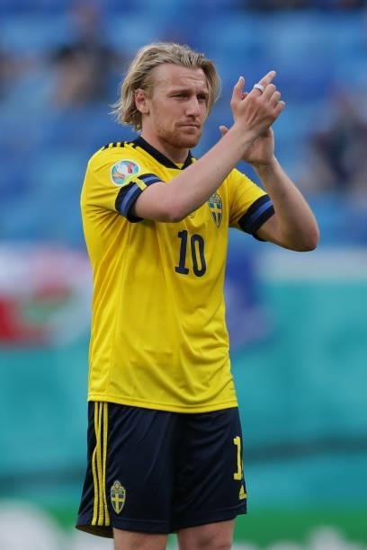 Emil Forsberg of Sweden acknowledges the audience as he leaves the pitch during the UEFA Euro 2020 Championship Group E match between Sweden and...