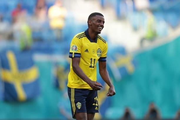 Alexander Isak of Sweden reacts during the UEFA Euro 2020 Championship Group E match between Sweden and Slovakia at Saint Petersburg Stadium on June...
