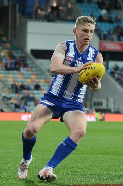 Jack Ziebell of the Kangaroos in action during the round 14 AFL match between the North Melbourne Kangaroos and the Brisbane Lions at Blundstone...
