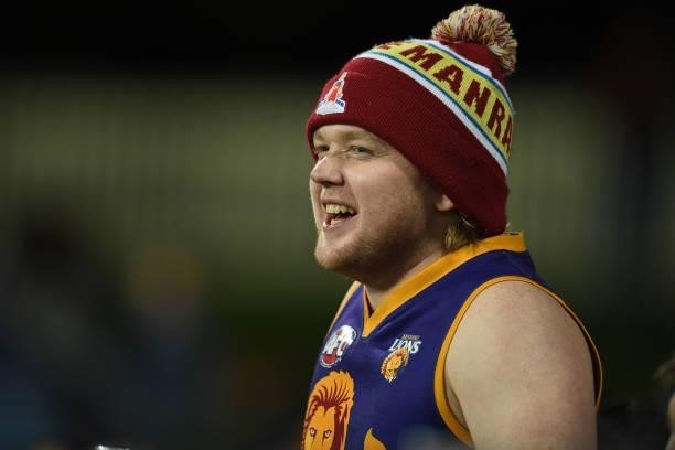 Fans seen during the round 14 AFL match between the North Melbourne Kangaroos and the Brisbane Lions at Blundstone Arena on June 19, 2021 in Hobart,...