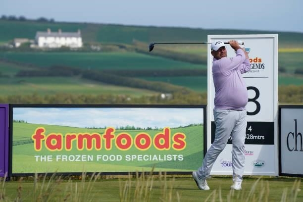 Thomas Bjorn of Denmark in action during the second round of the Farmfoods Legends European Links Championship hosted by Ian Woosnam at Trevose Golf...
