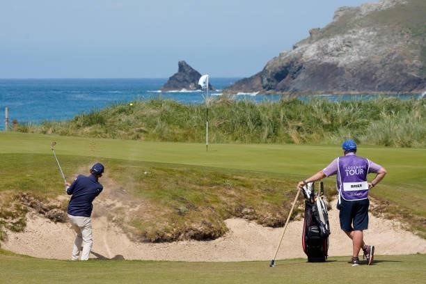 Marcus Brier of Austria in action during the second round of the Farmfoods Legends European Links Championship hosted by Ian Woosnam at Trevose Golf...