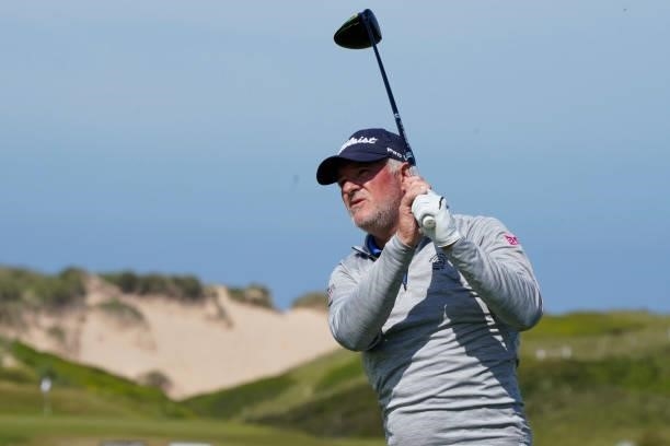 Peter Baker of England in action during the second round of the Farmfoods Legends European Links Championship hosted by Ian Woosnam at Trevose Golf &...