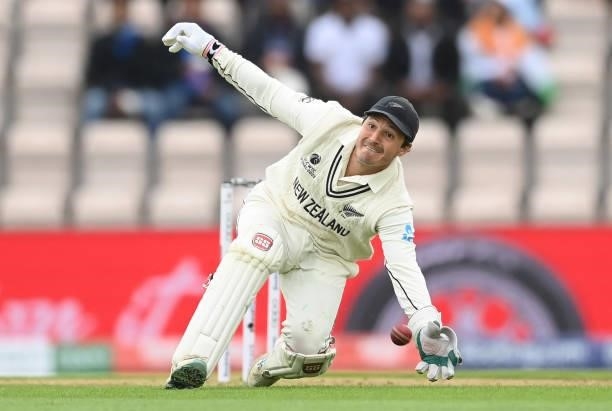 Watling of New Zealand catches the ball during Day 2 of the ICC World Test Championship Final between India and New Zealand at the Hampshire Bowl on...