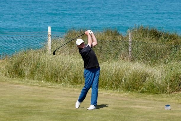 Paul Lawrie of Scotland in action during the second round of the Farmfoods Legends European Links Championship hosted by Ian Woosnam at Trevose Golf...