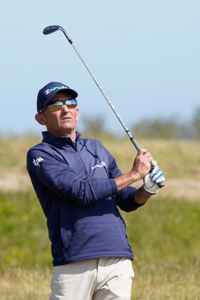 Marcus Brier of Austria in action during the second round of the Farmfoods Legends European Links Championship hosted by Ian Woosnam at Trevose Golf...