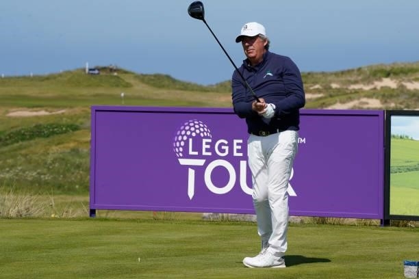 Barry Lane of England in action during the second round of the Farmfoods Legends European Links Championship hosted by Ian Woosnam at Trevose Golf &...
