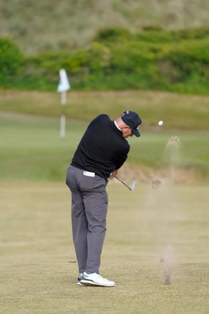 Peter Fowler of Australia in action during the second round of the Farmfoods Legends European Links Championship hosted by Ian Woosnam at Trevose...