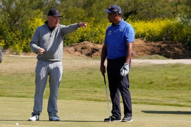 Michael Campbell of New Zealand in action during the second round of the Farmfoods Legends European Links Championship hosted by Ian Woosnam at...