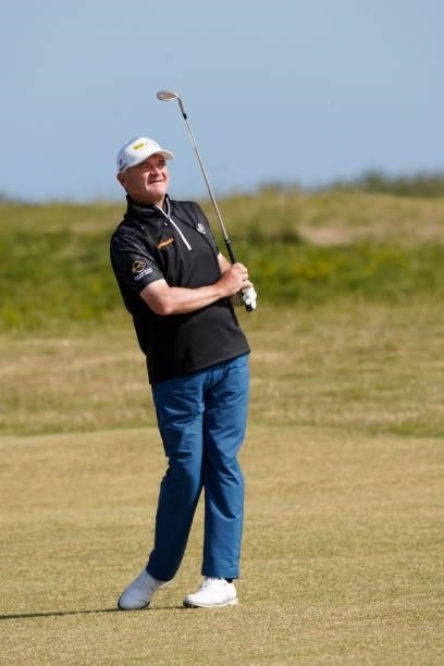 Paul Lawrie of Scotland in action during the second round of the Farmfoods Legends European Links Championship hosted by Ian Woosnam at Trevose Golf...