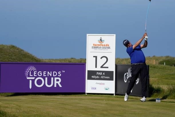 Marc Farry of France in action during the second round of the Farmfoods Legends European Links Championship hosted by Ian Woosnam at Trevose Golf &...