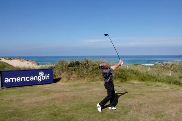Michael Reynard of England in action during the second round of the Farmfoods Legends European Links Championship hosted by Ian Woosnam at Trevose...