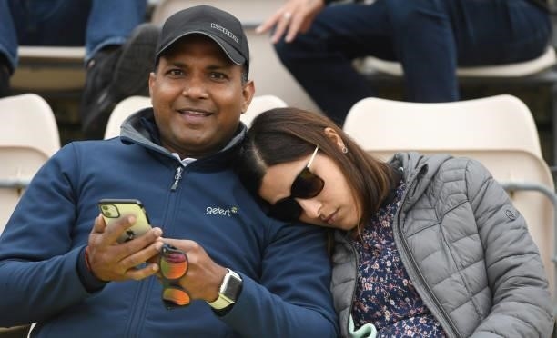 Couple in the stand during Day 2 of the ICC World Test Championship Final between India and New Zealand at the Hampshire Bowl on June 19, 2021 in...