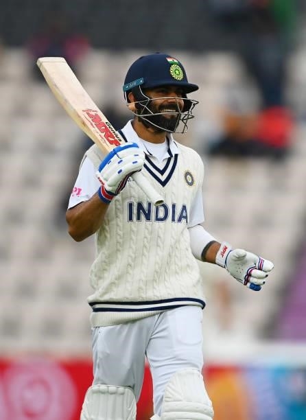Virat Kohli of India walks off as bad light delays play on Day 2 of the ICC World Test Championship Final between India and New Zealand at The...