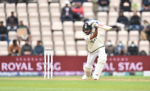 Virat Kohli of India plays the cover drive shot during Day 2 of the ICC World Test Championship Final between India and New Zealand at Hampshire Bowl...