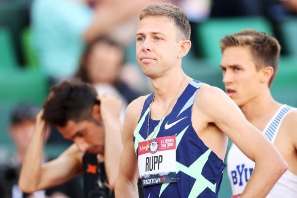 Galen Rupp looks prior to the start of the Men's 10000 Meter final during day one of the 2020 U.S. Olympic Track & Field Team Trials at Hayward Field...