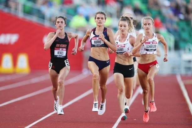 Elly Henes, Josette Norris, Elise Cranny and Karissa Schweizer run in the first round of the Women's 5000 Meter during day one of the 2020 U.S....