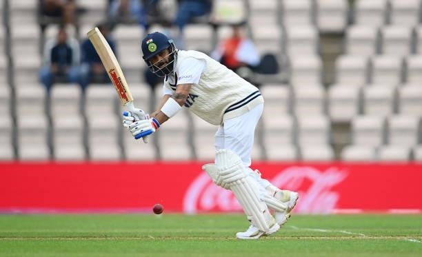Virat Kohli of India hits runs during Day 2 of the ICC World Test Championship Final between India and New Zealand at The Hampshire Bowl on June 19,...