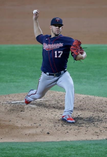 Jose Berrios of the Minnesota Twins pitches against the Texas Rangers during the second inning at Globe Life Field on June 18, 2021 in Arlington,...