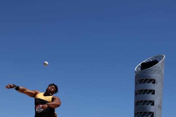 Mond Johnson competes in Men's Shot Put Qualifying during day one of the 2020 U.S. Olympic Track & Field Team Trials at Hayward Field on June 18,...